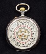A Continental 800 silver pocket watch The segmented dial with Roman numerals, centred with a cross,