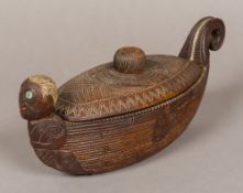 A 19th century Maori waka huia (feather/treasure box) Of typical lidded boat form,