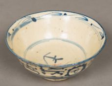 Three pieces of antique Chinese provincial pottery Including a blue and white bowl,