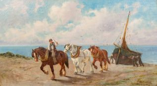 CHARLES W OSWALD (19th/20th century) British Working Horses in Landscapes Oils on canvas Signed 80