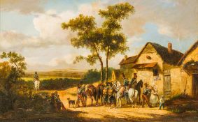 JEAN BAPTISTE ADOLPHE BRONQUART (19th century) French Departing Soldiers on Horseback Oil on