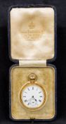 An 18 ct gold case ladies pocket watch The 1 1/8th inch white enamelled dial with Roman numerals