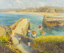 JOHN WARD LOCKWOOD (1894-1963) British (AR) Newquay Harbour Oil on board Signed 60 x 50 cm,