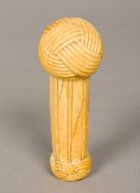 A 19th century carved marine ivory sailor's knot walking stick handle Of typical knotted form. 9.