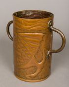 An Arts & Crafts copper twin handled vase, possibly Yattendon Class Of cylindrical form,