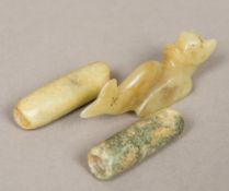 Two Chinese carved jade beads,
