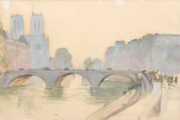 CHARLES CUNDALL (1890-1971) British (AR) Notre Dame and Pont St Michel 1960 Oil/tempera on
