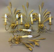 A set of four decorative gilt wheat sheaf wall lights