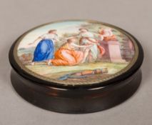A 19th century Viennese enamelled tortoiseshell box and cover Of circular section,