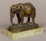 A late 19th/early 20th century bronze animalier sculpture Modelled as an elephant on a