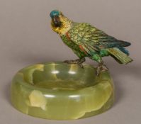 An early 20th century cold painted bronze model of a parrot Naturalistically modelled,