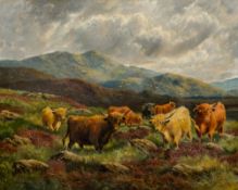 SCOTTISH SCHOOL (19th/20th century) Highland Cattle in a Highland Landscape Oil on canvas 62 x 49