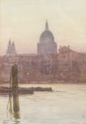 ENGLISH SCHOOL (19th/20th century) St Paul's From the River Watercolour Signed with monogram 17.