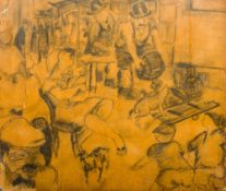 JIM GILBERT (1933-1995) British (AR) Shoreditch Market Charcoal on card Signed,