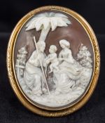 A 19th century unmarked gold framed cameo brooch Of oval form,