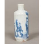 A Chinese blue and white porcelain snuff bottle Decorated in the round with figures. 7 cm high.