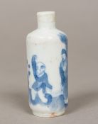 A Chinese blue and white porcelain snuff bottle Decorated in the round with figures. 7 cm high.