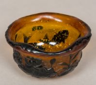 A Chinese Peking cameo glass bowl Decorated with fish amongst lily pads,