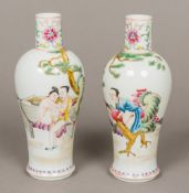A pair of Chinese porcelain erotic vases Well painted with figures paying each other intimate