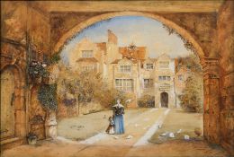 W H DIXON Junior (19th/20th century) British 17th Century Figures in a Courtyard Watercolour