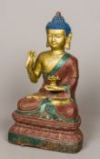 A Chinese over painted cast metal Buddha 44 cm high.