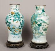 Two 19th century Chinese porcelain crackle glaze vases One decorated with a cockerel amongst floral