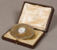 A 19th century French unmarked silver mounted agate desk clock Of oval form,