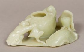 A 19th century Chinese carved jade brush washer Of censer form,