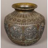 A 19th century Indian unmarked silver mounted brass and copper water lota Of typical form,