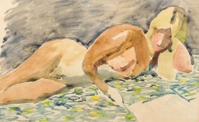 ZDZISLAW RUSZKOWSKI (1907-1991) Polish (AR) Reclining Nude Watercolour Signed 66 x 41 cm,