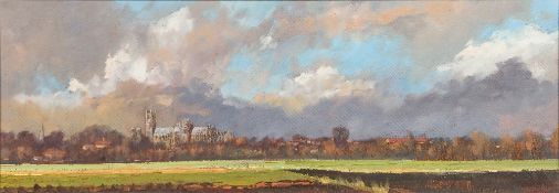 JOHN ROHDA (born 1946) British (AR) Ely Cathedral in a Panoramic Landscape Oil on board Signed 71