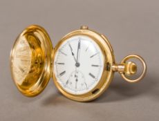 A 19th century 14 ct gold hunter cased repeating chronograph pocket watch by Jules Huguenin, Geneve,