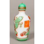 A Chinese Peking glass snuff bottle Decorated in the round with butterflies and a four character