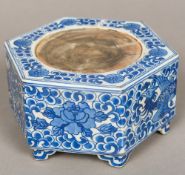 A Chinese blue and white porcelain ink stone The hexagonal form,