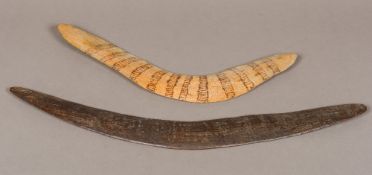 Two Australian, possibly Aboriginal, boomerangs Each of typical curved form,