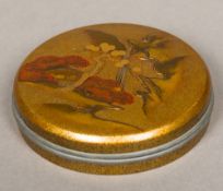 A Japanese Meiji period lacquered box and cover Of small circular form,