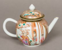 A Chinese Export porcelain teapot and cover Well painted with figural vignettes on a diaper ground.