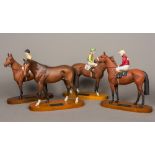 Four Beswick porcelain models of racehorses Comprising: Nijinsky with Lester Piggot Up,
