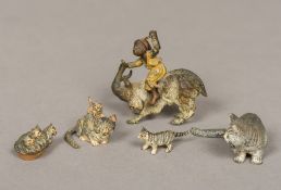 A collection of five Austrian cold painted bronze animalier figures Including: an Arab boy riding a