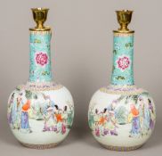 A pair of Chinese porcelain vases Well painted with figures in a continuous garden landscape