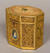 A George III rolled paper tea caddy Of octagonal form,