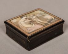 A 19th century unmarked gold mounted tortoiseshell snuff box The hinged cover inset with a