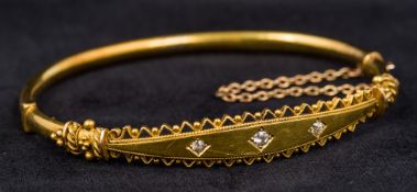 A Victorian 15 ct gold diamond set bracelet Of angle form,