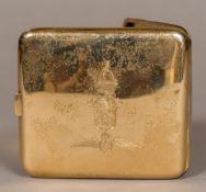 An early 20th century 9 ct gold cigarette case Of hinged rounded rectangular form,