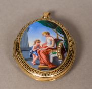 A Continental unmarked gold seed pearl inset and enamelled locket Of oval form,