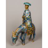 A 19th century Chinese cloisonne censer Formed as a figure mounted on horseback,