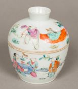 A Chinese porcelain pot and cover Decorated with figures in a continuous landscape,