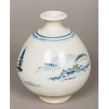 A Bernard Leach St Ives pottery baluster vase Blue decorated with Japanese pagodas,