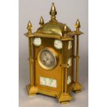A 19th century lacquered brass cased jasper ware inset mantel clock Of architectural form,