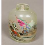 A large 19th century Chinese inside painted clear glass snuff bottle Decorated in the round with